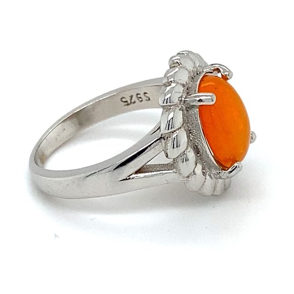Orange Opal 2.52ct Rhodium Finish Silver Ring - Picture 3 of 6